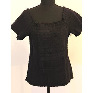 Gap Smocked Off-Shoulder Top Short Sleeves Woman's Black X- Large Tall NWT